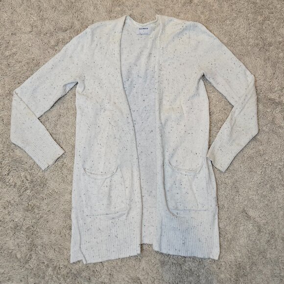 Old Navy Open Front Long Light Grey Oatmeal color Confetti Heathered Cardigan - Picture 1 of 6